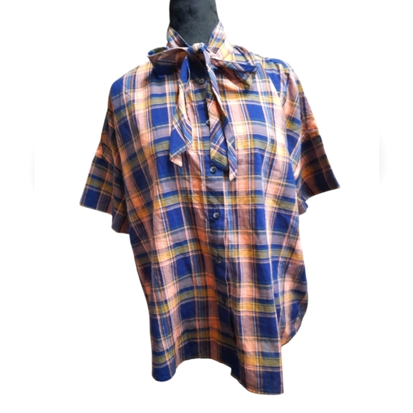Madewell Blue and Orange Plaid Casual Shirt Small - Picture 1 of 11